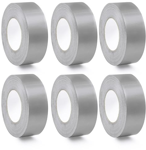 KITHIOM Silver Duct Tape - 48mm x 45m (Pack of 6) Gaffer Tape, Strong Adhesive Heavy Duty Waterproofs Cloth Tape for Repairing, Sealing, Indoor/Outdoor, Strapping, DIY Work, Bundling