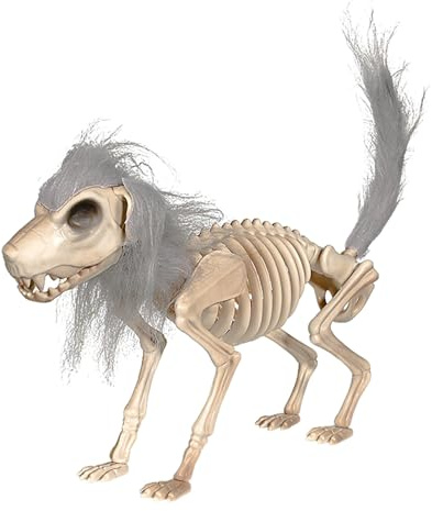 Hitburu Skelett Hund Halloween Deko | Tierfigur | Flexible Schädel Tischdekoration Mit Mähne Gruselig Accessoires Für Halloween Gartendekoration