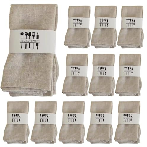 Stoffservietten Beige, 12er Pack 40x40 cm Servietten Hochzeit, Tischdekoration Servietten Geburtstag, Leinenservietten Wiederverwendbare Feiern Abendessen Cafe Restaurant