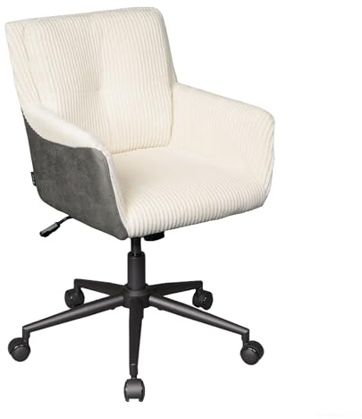 DEVAISE Homeoffice Stuhl Cord Stoff, Ergonomischer Schminktischstuhl mit Kissen, höhenverstellbar, Neigbar bis 105°, 360° Drehstuhl, SGS & BIFMA Zertifiziert, Beige, Bis 180 kg