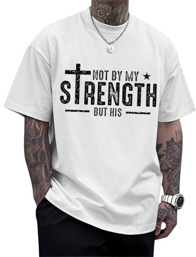 Christian Tshirts Men Letter Cross Print Crewneck Cotton T-Shirt | Oversized Tee Clothes for Leisure Daily Wear
