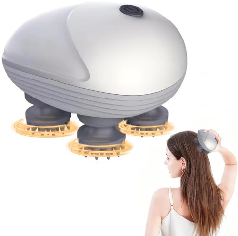 KBIBCK Kopfmassagegerät Elektrisch, Kopfhaut-Massagegerät, USB Elektrisches Kopfmassagegerät mit 4 Massageköpfen und 3 Massagemodi, IPX7 wasserdicht für Entspannung, Tiefenreinigung (Weiß)