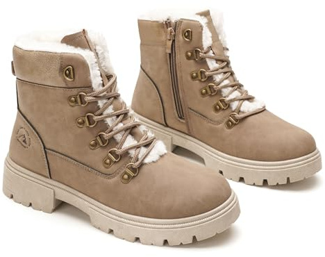 GLAMORA Bottes de neige imperméables pour femme, thermiques avec doublure en fourrure douce, antidérapantes, chaudes et confortables, idéales pour l'hiver, la montagne ou le travail, kaki, 36 EU