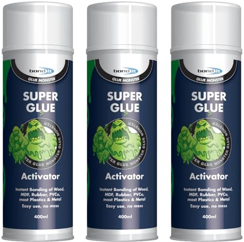 Bond It Super Glue Activator Spray Pack of 3 (400ml Each) – Fast-Dry Glue Activator for Cyanoacrylate Adhesives, Improves Bonding on Difficult Surfaces, Reduces Bloom, Ideal for Instant Super Glue