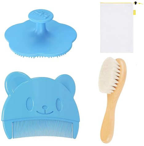3-piece Baby Comb Set babybürste Baby Hairbrush The Baby Comb Effectively removes Cradle Cap, Gently cleanses Newborns and Infants' Scalp and Massages it