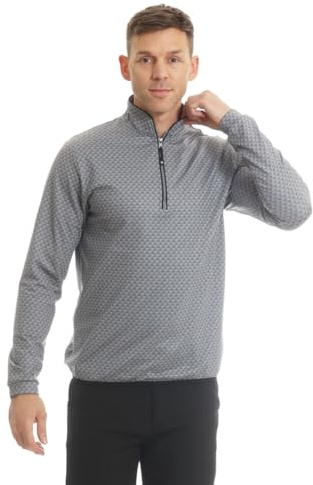 Island GREEN Men's Quarter Zip Long Sleeve Contemporary Print Thermal Top Layer, Pale Grey, 2XL