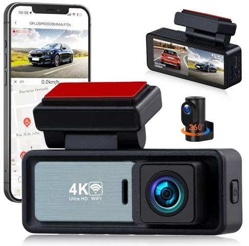 GOHHDL 4K Dashcam Auto vorne und Hinten, 4K+1080P FHD Autokamera, Autokamera mit GPS, WLAN und App-Steuerung, 150° Weitwinkel, Nachtsicht, G-Sensor, Loop-Aufzeichnung, 24H Parküberwachung