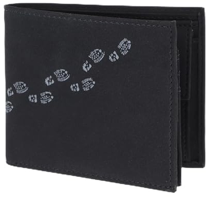 Oxmox Geldbörse Herren/Portemonnaie Damen | Wallet mit RFID Schutz | New Cryptan (Vegan) | 5 Kreditkartenfächer | Querscheinbörse Querformat | schwarz | Footsteps 2.0 Print Grey