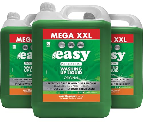 Easy Original Washing Up Liquid Refill (5L x3) Removes Dirt and Grease, Dishwashing Liquid with Light Fresh Scent for Professional and Home Use, Skin-Friendly Dish Soap