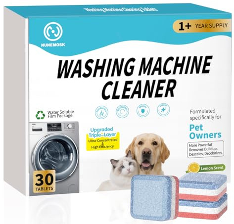 Nunemosk Washing Machine Cleaner Limescale Tablets 30 Pack, Pet Hair | Removes pet hair, Removes limescale, Lily of valley, Deep cleans drums, Safe for UK machines