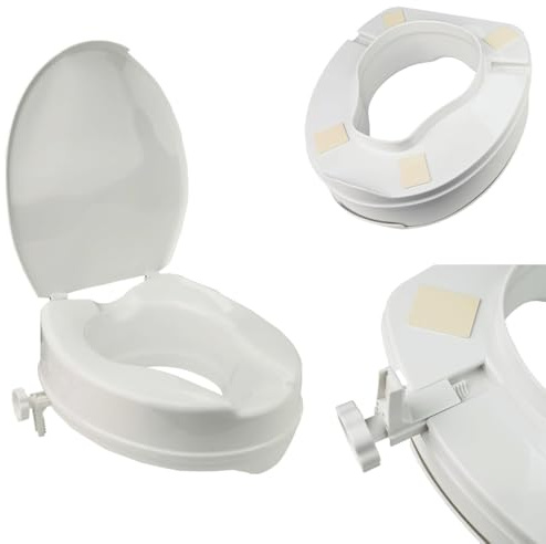 LuXe Mobility Raised Toilet with Lid | Raised Toilet Seat with Cover | Enhanced Toilet Aid | Enhance Comfort, Safety and Hygiene