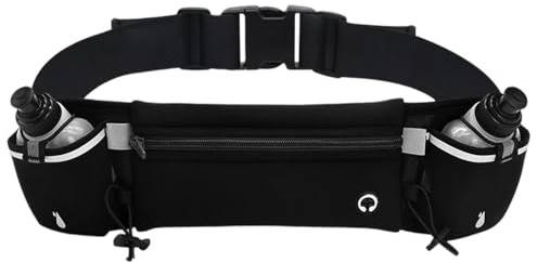 Mineup Ceinture Running Hydratation Course a Pied, Sac Banane Sport Belt, Fluorescent Homme Femme Sac Banane avec 2 Gourdes pour Trail Jogging Footing Randonnée Vélo Marathon Cyclisme (Noir)