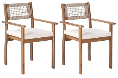 Beliani Gartenstuhl 2er Set Akazienholz Hellbraun mit Armlehnen Auflagen rustikal Sumirago