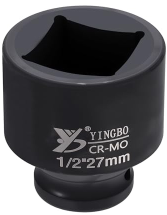 sourcing map 4 Point Square Socket 1/2 Drive 27mm Metric Square Impact Socket 2 (50mm) Long 40CR Steel Phosphating Standard Wheel Sleeve Tool for Auto Repair Mechanical Home Use