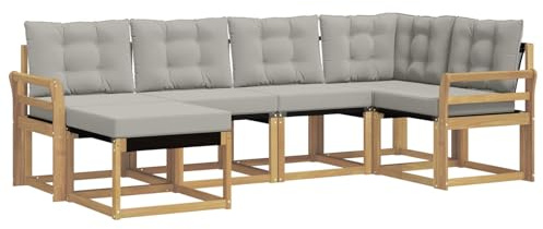 vidaXL Outdoor-Sofagarnitur mit Kissen 6 pcs Weiß und Hellgrau, Moderne Outdoor-Sofa-Sitzgruppe, stylische Gartenmöbel, robuste Terrassenmöbel, Bequeme Lounge für den Garten
