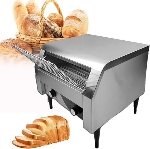 Tostapane a Nastri Professionale, Macchina Pane Elettrica con Controllo Temperatura Intelligente, Acciaio Inox 304, modalità Standby Risparmio Energetico, per Ristorante Panificio Hotel,Silver-300