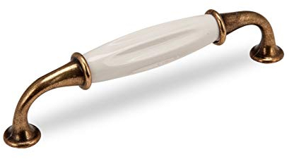 Tirador de porcelana SOTECH Tirador para mueble META porcelana latón blanco acabado antiguo BA 128 mm