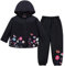 LZH Bambino Impermeabile Ragazza Pioggia Giacca con Cappuccio + Pantaloni Set,Nero,5-6 anni （130）