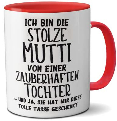 Kilala Tasse Mutti mit Spruch Ich bin stolze Mutti ...Tochter Geschenk Teetasse Muttertag Geburtstag Farbe rot/weiß
