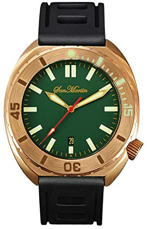 San Martin Bronze Automatikuhr Saphirglas Tauchen 500 m Wasserdichte Herrenuhr 45 mm