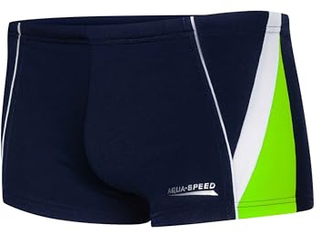 Aqua Speed - Costume da bagno per ragazzi, con protezione UV, taglia 158, colore blu navy, verde, bianco