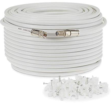 SSL RG6 Satellite Coaxial Cable Extension 40 Meter White Fully Assembled RG6 Satellite Coax TV Lead Kit with Premium Fitted Compression F Connectors for Sky Q HD, Freesat and Virgin Media