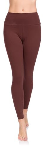 SOFTSAIL Leggings 95% Coton Leggings pour Femmes Taille Haute Longueur Totale Contrôle du Ventre Legging Pantalons Extensibles Temps Libre Relaxation Marche Marron 44
