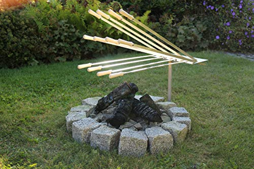 Kirschner Metallbau Spießhalter Steckerlfisch Grillaufsatz Fisch Halter Fischgrill VA Holzkohlegrill Gasgrill (Set 3 Montage mit Erdspieß 4-Fische)