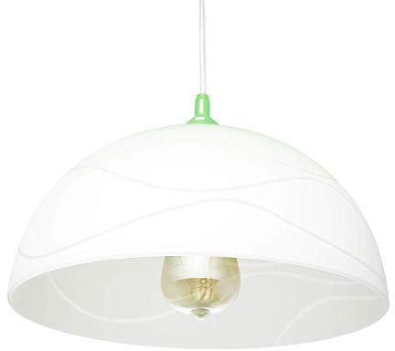 Licht-Erlebnisse Pendelleuchte Glas Metall Grün Weiß Esszimmer Esstisch rund Ø30 cm E27 blendarm Retro dekorative Hängelampe Küche ADANIA