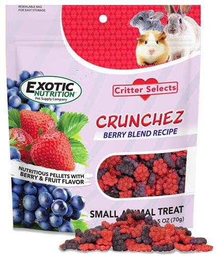 Crunchez Berry Blend - Crunchy Fruit Flavored Treat Bites - Sugar Gliders, Squirrels, Marmosets, Prairie Dogs, Hamsters, Chinchillas, Exotic Birds, Rabbits, Guinea Pigs, Degus, Small Pets… (2.5 oz.)
