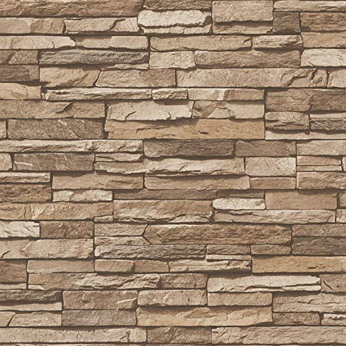 Steinwand Tapete in Beige und Braun | Naturstein Tapete mit 3D Effekt | Vliestapete in Steinoptik für Wohnzimmer und Schlafzimmer