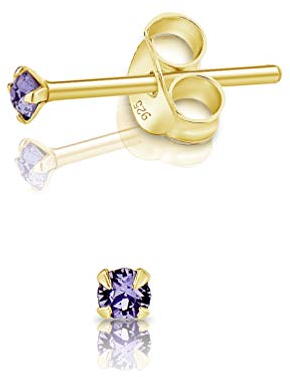DTPsilver - Winzige Ohrringe 925 Sterling Silber Gelb Vergoldet mit Kristallen von Swarovski® Elements Runde Sehr kleine Ohrstecker - Durchmesser 2 mm - Farbe : Tansanit