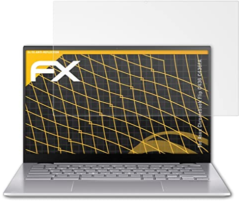 atFoliX Panzerfolie kompatibel mit Asus Chromebook Flip C436 C436FA Schutzfolie, entspiegelnde und stoßdämpfende FX Folie (2X)