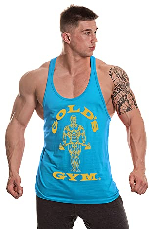Gold's Gym Herren Muscle Joe Premium Stringer Weste, Türkis/Gelb, S EU