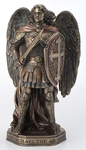 Veronese Design 27,9 cm Erzengel, Heiliger Michael, Schwert und Schild mit Sockel, Kaltgussharz, Bronze-Finish, Statue, Heimdekoration