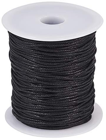 Craftdady 91,4 m schwarze, geflochtene, gewachste Schnur, 1,5 mm, Kunstleder-Perlenfaden, Seil mit Spule für DIY-Halsketten, Armbänder, Schmuckherstellung
