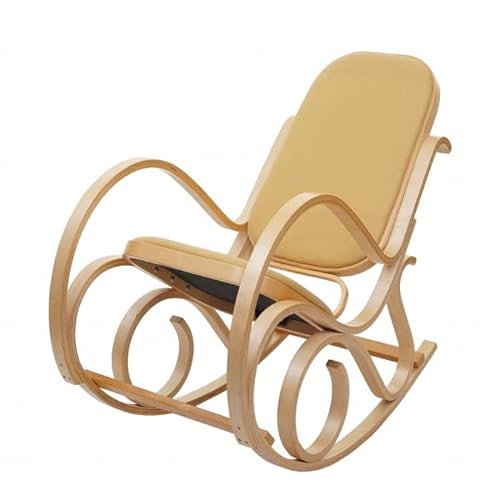 Mendler Schaukelstuhl M41, Schwingsessel Fernsehsessel, Massiv-Holz - Eiche-Optik, Stoff/Textil gelb