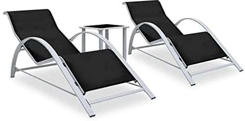 vidaXL 2X Sonnenliege mit Tisch Gartenliege Relaxliege Liege Gartenmöbel Liegestuhl Strandliege Freizeitliege Poolliege Aluminium Schwarz