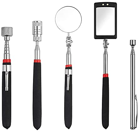 SUQ 5 Stücke Magnetisches Pick-Up Grabber, Magnetheber Set, Inkl. 15lb/ 1.5lb/ 8lb mit LED-Licht, Teleskopgriff 360d°Drehbar Rundem/Quadratischem Inspektionsspiegel für Zusätzlich Betrachtungswinkel