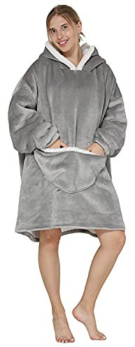 SALWINGS Kapuzen-Sweatshirt, übergroße, warme Fluffle-Decke, riesiger Kapuzenpullover und riesige Tasche, Einheitsgröße, grau