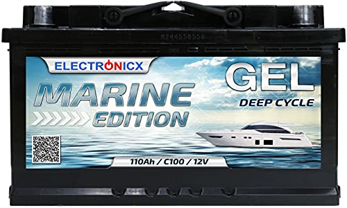 Batterie Gel 110Ah Marine Edition 110 Ah Camping-Car Solaire Batterie de Rechange Fiable, Décharge Lente Solaire Portable, Batterie de Camping-Car 12V