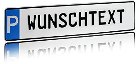 Individuelles Parkplatzschild 520x110mm mit P-Symbol aus Aluminium Wunschkennzeichen mit eigenem Text Wunschname für Parkplatz Schild (01 P - Wunschtext)