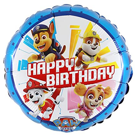 Party Factory Folienballon - Paw Patrol - Ø 45cm, bunt, Happy Birthday, Luftballon, Heliumballon für Kinder zum Geburtstag