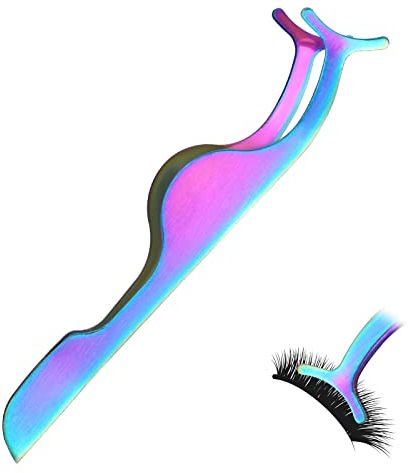 Sibba Wimpernpinzette Applikator 1 Stück Edelstahl gebogene Spitze Fischschwanz falsche Wimpern Clip Verlängerung Trennung Lockenwickler Applikator und Entfernungszange Regenbogenfarben