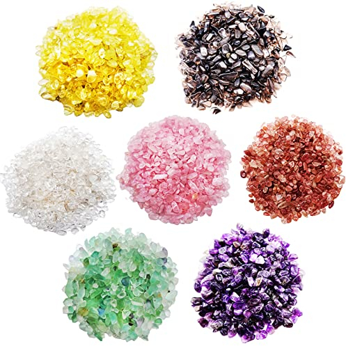 SZHTSWU 0,7 kg ungebohrte sortierte 5-7 mm Kristallspäne Stein Mini Trommelspäne Stein natürliche unregelmäßige Form polierte Steine für Blumentopf, Vasenfüller, Terrarium, Sukkulenten