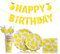 YiiiGoood Lemon Party Dekoration Gelbe Geburtstag Girlande, 10 Pappteller, 10 Pappbecher, 25 Serviette, 10 Zitrone Strohhalme Kindergeburtstag Partygeschirr Deko Gelb