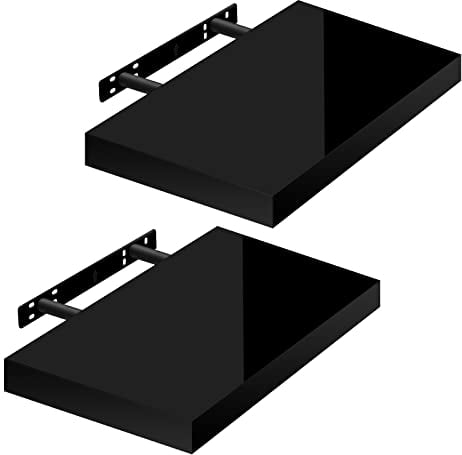 WOLTU Wandregal Volato Set von 2 Regalen Wandboard freischwebend Schweberegal CD DVD Regal Bücherregal Holz Board 40x22,9x3,8cm Hochglänzend Schwarz RG9476sz-2