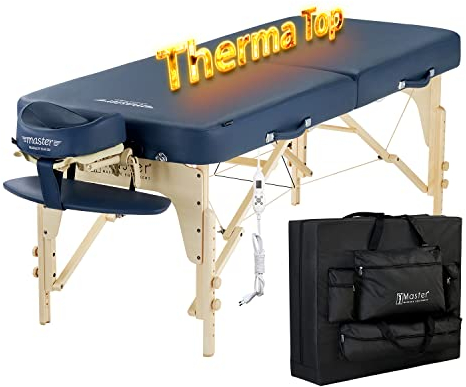 MASTER MASSAGE EQUIPMENT Massage 71cm Phoenix Mobil Klappbar Massageliege ThermaTop Integriert Heizsystem Massagebett Massagebank Kosmetikliege Holz und Tragetische-Königsblau, Mittel