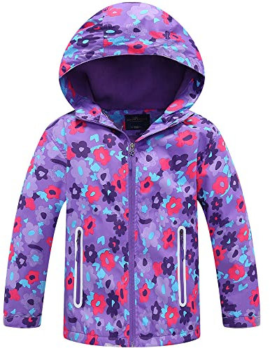 Blouson Imperméable Filles, Veste de Pluie pour Enfants Manteaux Imperméables à Capuche Coupe Vent Veste de Pluie Légère Imprimée Printemps Automne, 8-9 Ans