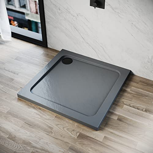ELEGANT Grey Stone Shower Tray for Shower Enclosure Cubicle + Waste Trap 760 x 760 x 40mm